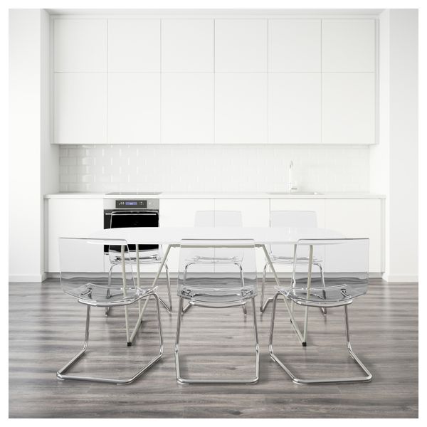 Стол и 6 стульев ОППЕБЮ/БЭККАРИД / ТОБИАС, белый, хромированный прозрачный (185 см) - схема-чертеж с размерами