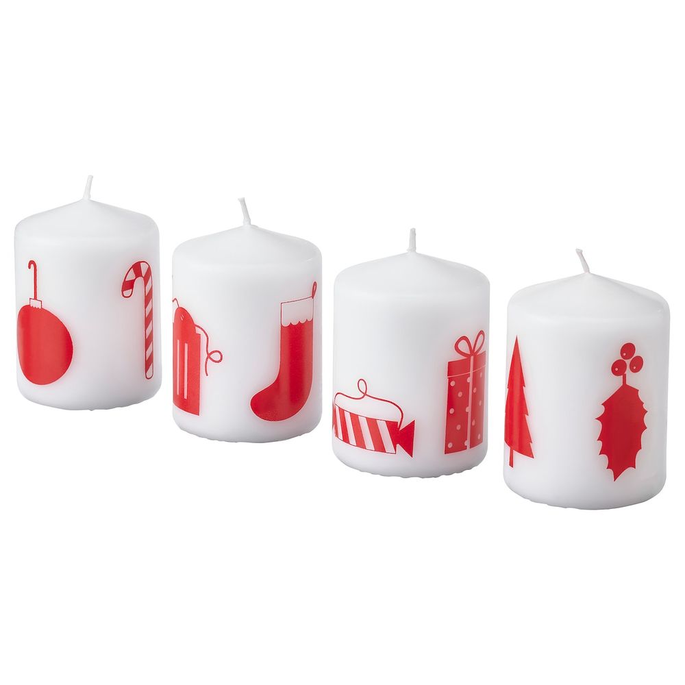 Неароматическая свеча формовая, Рождественские узоры белый, красный 8 см IKEA VINTER 2021 ВИНТЕР 2021 904.984.44 - схема-чертеж с размерами
