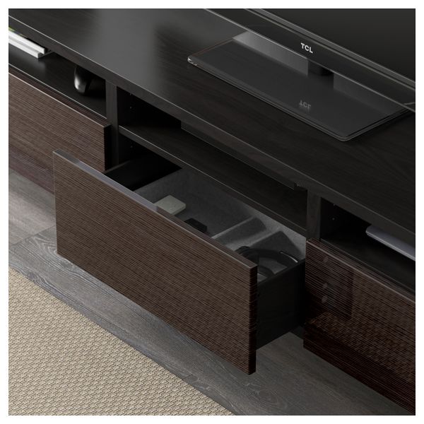 Тумба для ТВ с ящиками БЕСТО, черно-коричневый, Сельсвикен глянцевый/коричневый (180x40x48 см) - фото 3