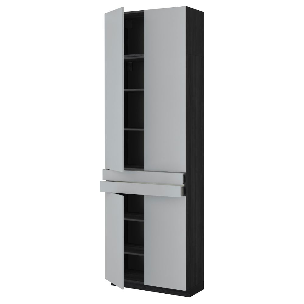 Высокий шкаф + полки, 2 ящика, 4 дверцы МЕТОД / МАКСИМЕРА, черный, Веддинге серый (80x37x240 см) - фото 1