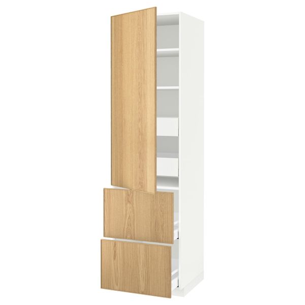 Высокий шкаф + полки/4ящ/двр/2фасада, белый/Экестад дуб 60x60x220 см IKEA METOD МЕТОД / MAXIMERA МАКСИМЕРА 893.622.91 - схема-чертеж с размерами