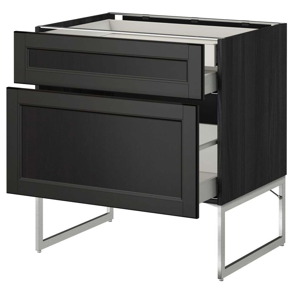Напольный шкаф 2 фронтальных панели, 2 нижних,1 встроенный ящик МЕТОД / МАКСИМЕРА, черный, Лаксарби черно-коричневый - схема-чертеж с размерами