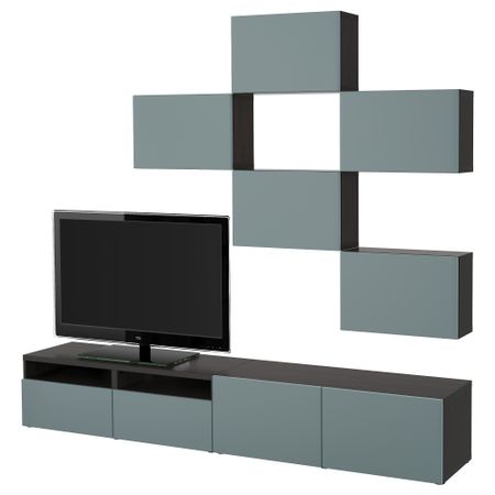 Шкаф для ТВ, комбинация БЕСТО, черно-коричневый, Вальвикен серо-бирюзовый (240x20/40x204 см)