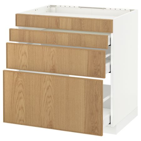 Напольный шкаф для духовки, 4фасада, 3 ящика МЕТОД / МАКСИМЕРА, белый, Экестад дуб