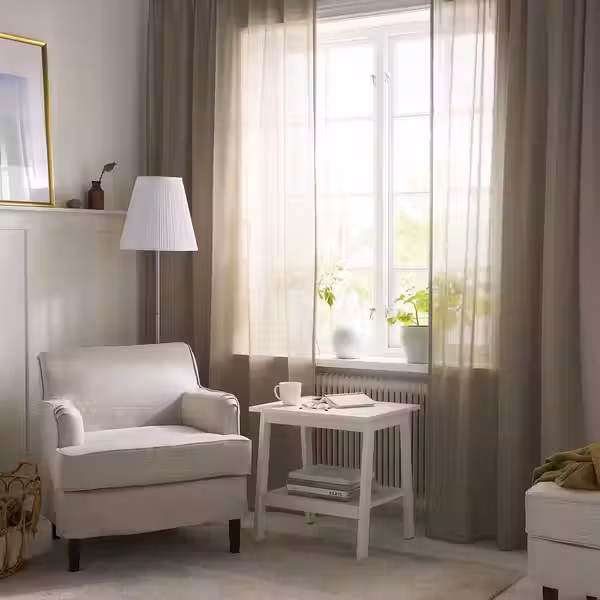 SILVERLÖNN СИЛВЕРЛЁНН Гардины, 2 шт. - бежевый/с лентой 145x300 см - фото 2