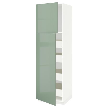 Высокий шкаф/2дверцы/4ящика, белый, Калларп светло-зеленый, 60x60x200 см IKEA МЕТОД / ФОРВАРА 992.987.04