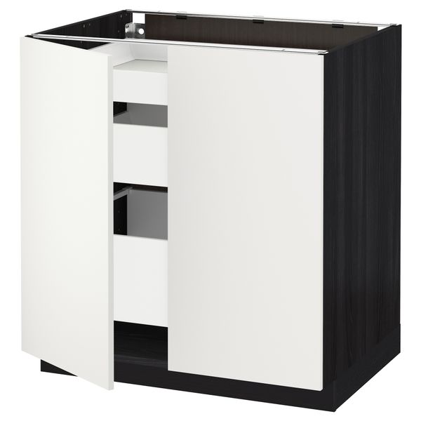 Напольный шкаф с 2 дверцами, 3 ящиками МЕТОД / МАКСИМЕРА, черный, Хэггеби белый (80x60 см) - схема-чертеж с размерами