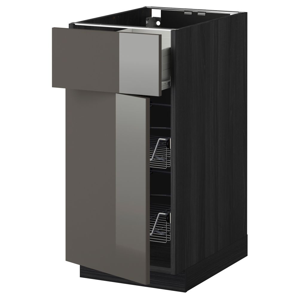 Напольный шкаф с проволочной корзиной, ящиком, дверью МЕТОД / ФОРВАРА, черный, Рингульт серый - схема-чертеж с размерами