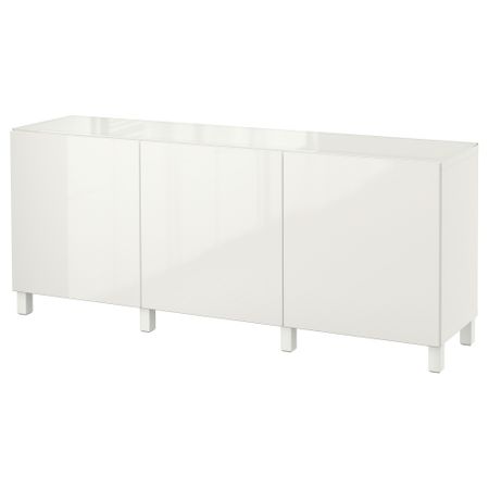 Комбинация для хранения с дверцами БЕСТО, белый, Сельсвикен глянцевый/белый (180x40x74 см)