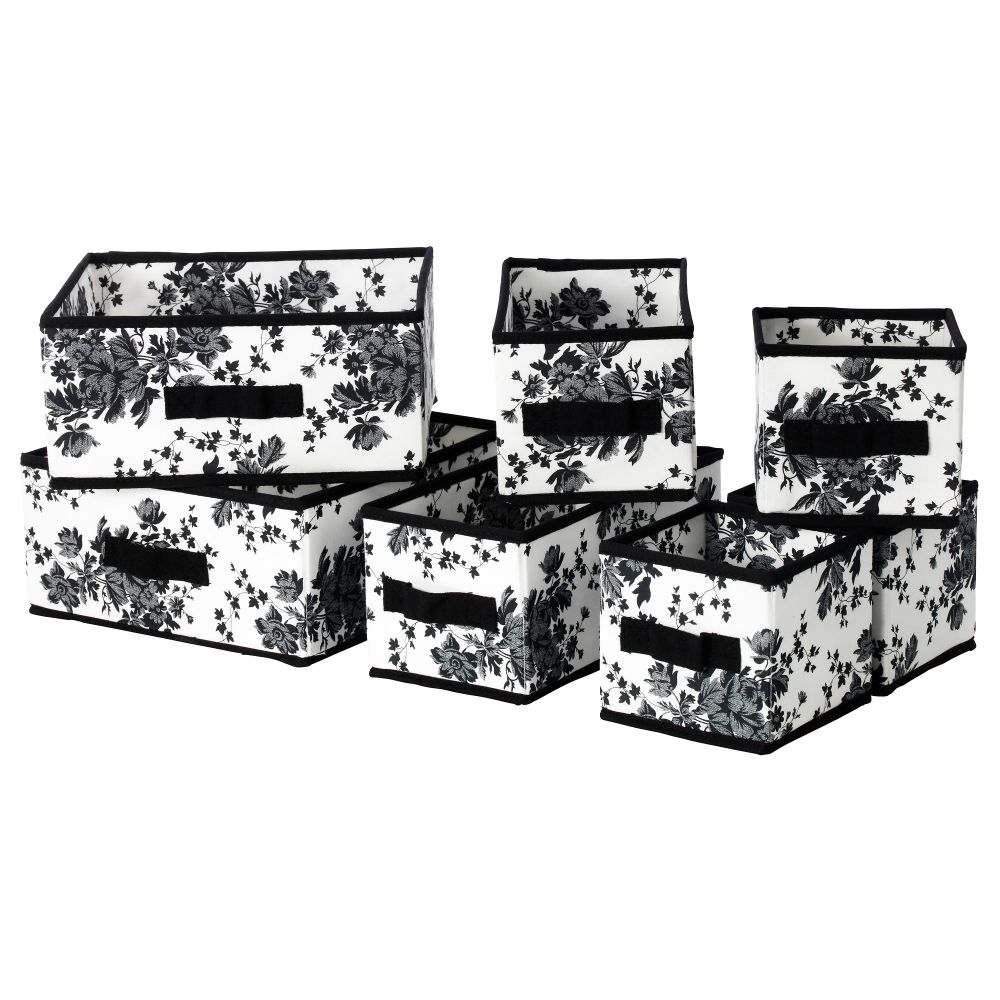 Коробка, 7 шт. ГАРНИТУР, черный, белый цветок - схема-чертеж с размерами