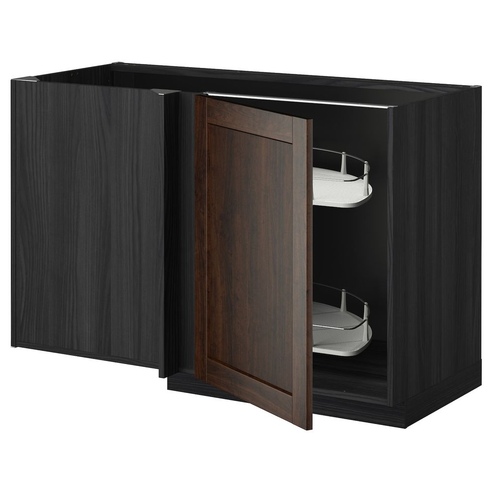 Угловой напольный шкаф с выдвижной секц, черный/Эдсерум коричневый 128x68 см IKEA МЕТОД 092.264.29 - схема-чертеж с размерами