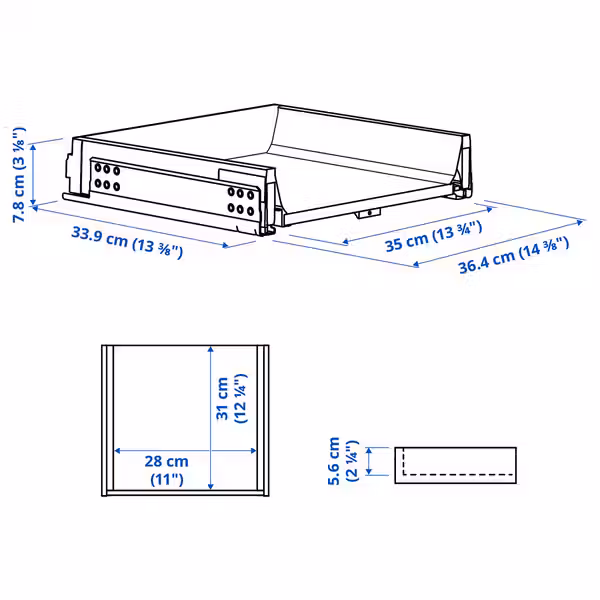 KNIVSHULT Ящик, низкий - темно-серый 40x37 см - схема-чертеж с размерами