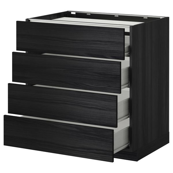 Напольный шкаф, 4 фронтальных панели, 4 ящика МЕТОД / ФОРВАРА, черный, Тингсрид черный - схема-чертеж с размерами