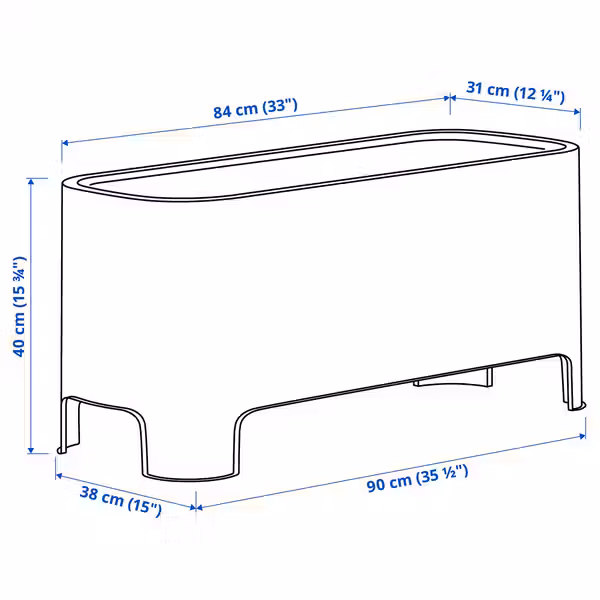 ASPAREN Кашпо - зеленый для сада 89x38 см - схема-чертеж с размерами