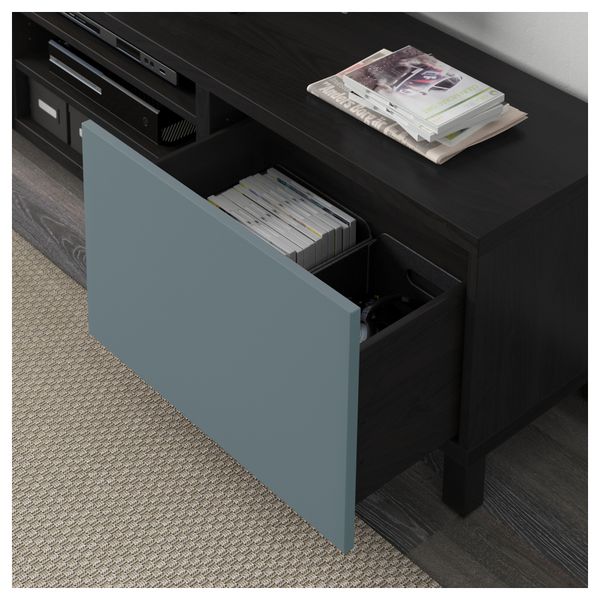 Тумба для ТВ с ящиками БЕСТО, черно-коричневый, Вальвикен серо-бирюзовый (180x40x48 см) - фото 3