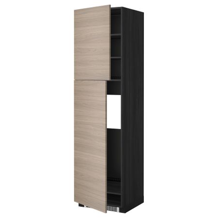 Высокий шкаф для холодильника, 2 дверцы МЕТОД, черный, Брокхульт светло-серый