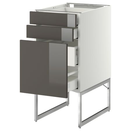 Напольный шкаф 3 фронтальных панели, 2 нижних, 2 средних ящика МЕТОД / МАКСИМЕРА, белый, Рингульт серый
