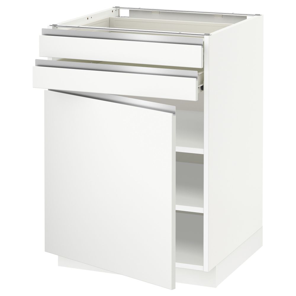 Напольный шкаф с дверцей, 2 ящиками МЕТОД / ФОРВАРА, белый, Нодста белый - схема-чертеж с размерами