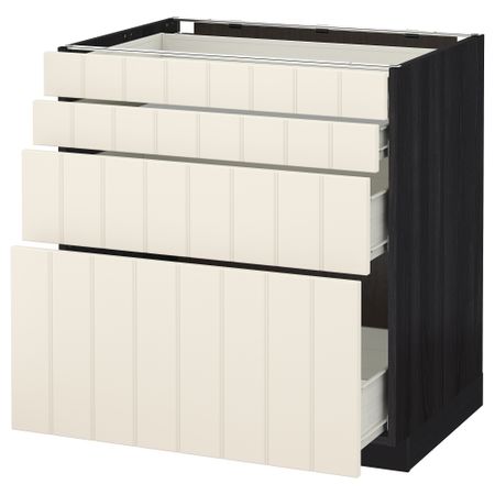Напольный шкаф 4 фронтальных панели, 4 ящика МЕТОД / ФОРВАРА, черный, Хитарп белый с оттенком