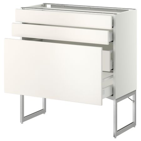 Напольный шкаф 3 фронтальных панели, 2 нижних, 2 средних ящика МЕТОД / МАКСИМЕРА, белый, Веддинге белый