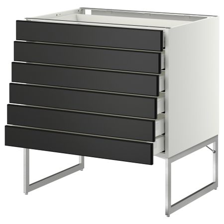 Напольный шкаф 6 фронтальных панелей, 6 нижних ящиков МЕТОД / МАКСИМЕРА, белый, Лаксарби черно-коричневый