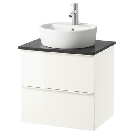 Шкаф п-раковину/столешн45/раковина ГОДМОРГОН/АЛДЕРН / ТОРНВИКЕН, глянцевый белый, черный (62x49x74 см)