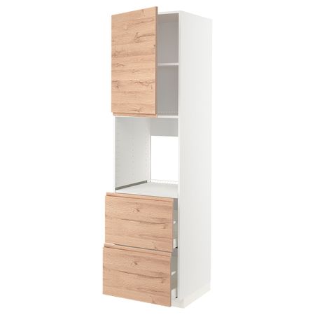 Высокий шкаф для/духовки+дв/2 форнтальных, 2 высоких ящ, белый/Воксторп под дуб 60x60x220 см IKEA METOD МЕТОД / MAXIMERA