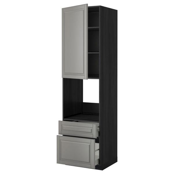 Высокий шкаф для духовки + дверь, 2 ящика МЕТОД / МАКСИМЕРА, черный, Будбин серый - фото 1
