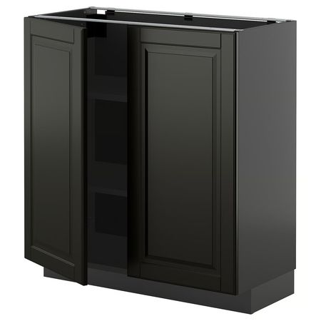 METOD Напольный шкаф с полками/2дверцами - черно-серый/Bodbyn чёрный 80x37 см