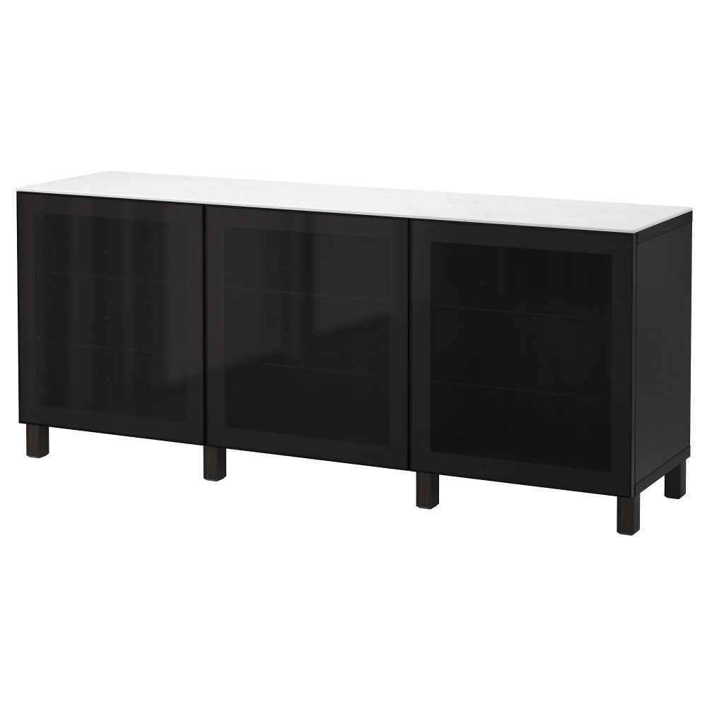 Комбинация для хранения с дверцами БЕСТО, Глассвик черный/дымчатое стекло (180x42x74 см) - фото 1