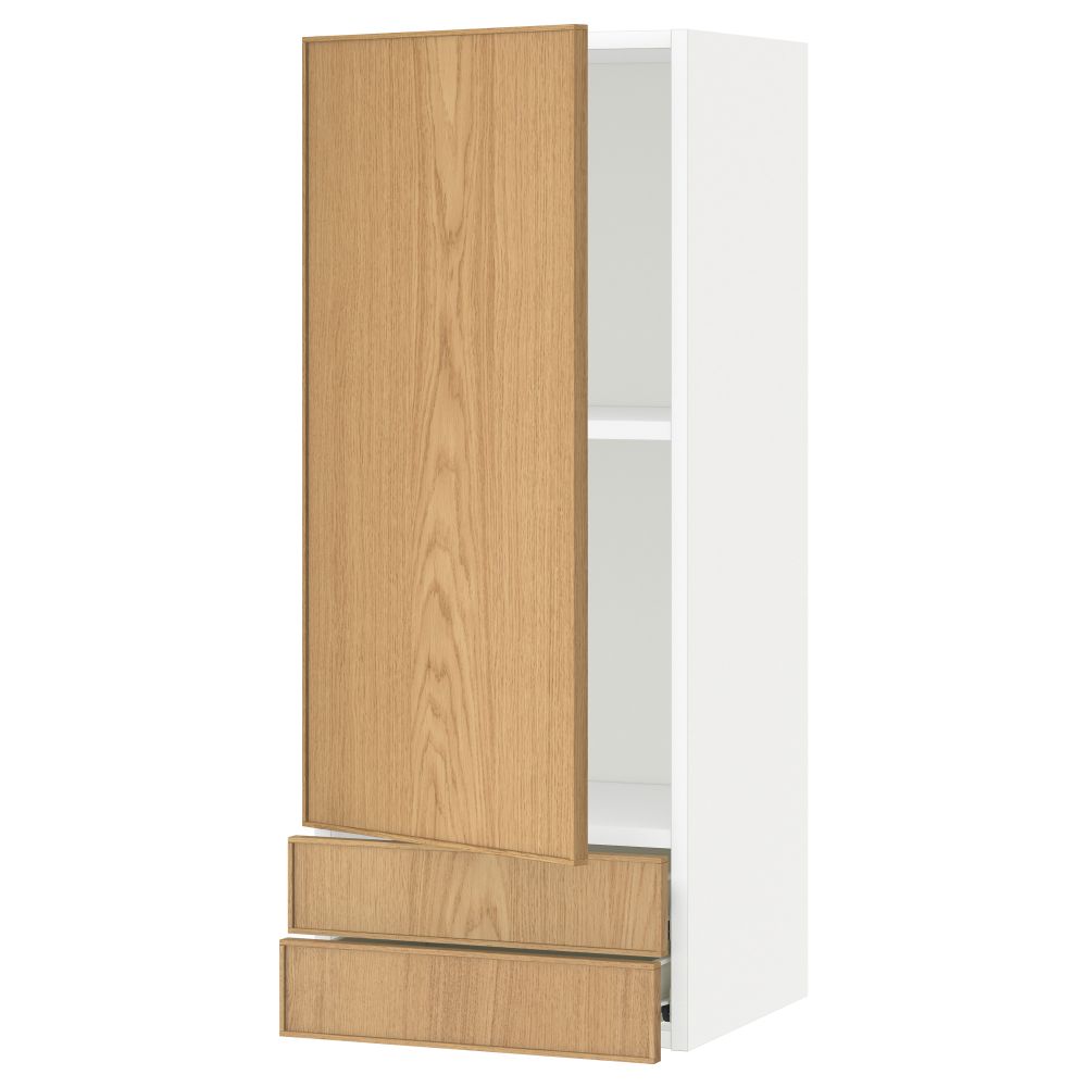 Навесной шкаф с дверцей, 2 ящика МЕТОД / ФОРВАРА, белый, Экестад дуб - схема-чертеж с размерами