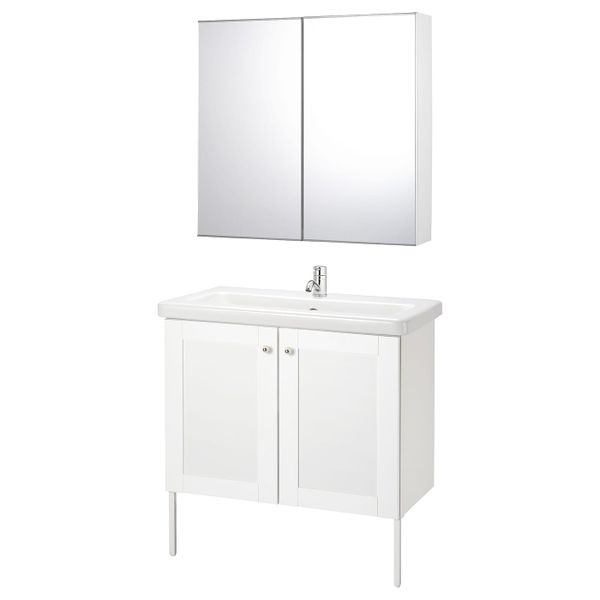 Комплект мебели для ванной,7 предм., Йельсен белый/ПИЛКОН смеситель 84x43x88 см IKEA FISKÅN ФИСКОН / TVÄLLEN ТВЭЛЛЕН 794.360.61 - фото 1