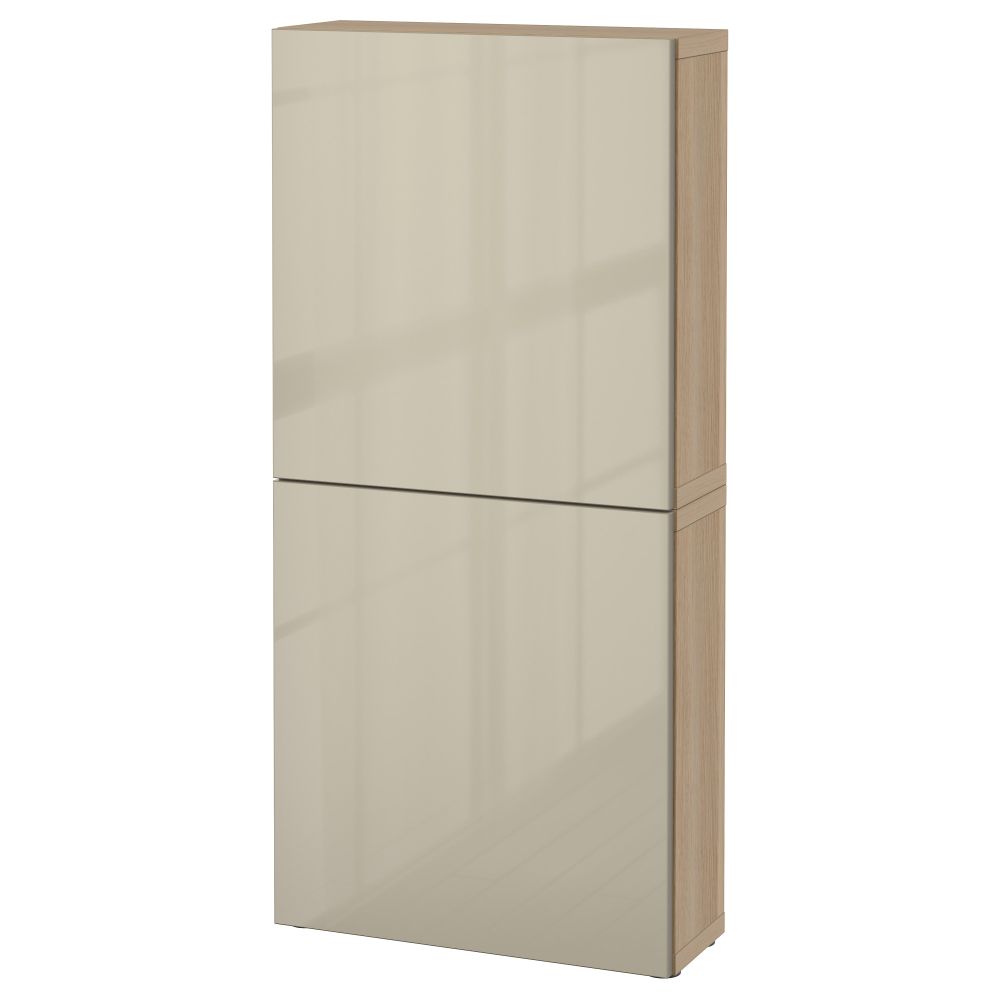 Навесной шкаф с 2 дверями БЕСТО, под беленый дуб, Сельсвикен глянцевый/бежевый (60x20x128 см) - фото 1