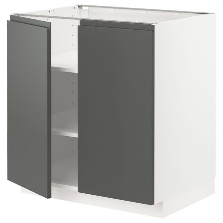 Напольный шкаф с полками/2дверцами, белый/Воксторп темно-серый 80x60 см IKEA METOD МЕТОД 494.472.64