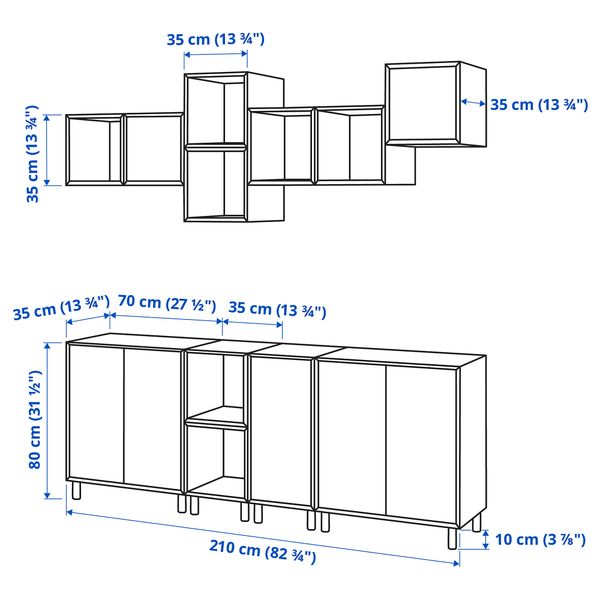 Комбинация шкафов с ножками, 210x35x210 cm IKEA EKET ЭКЕТ 893.861.31 - схема-чертеж с размерами