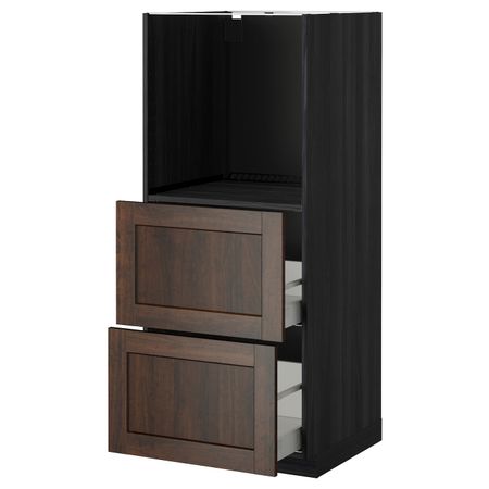 Высокий шкаф с 2 ящиками для/духовки, черный/Эдсерум коричневый 60x60x140 см IKEA МЕТОД / МАКСИМЕРА 192.378.75