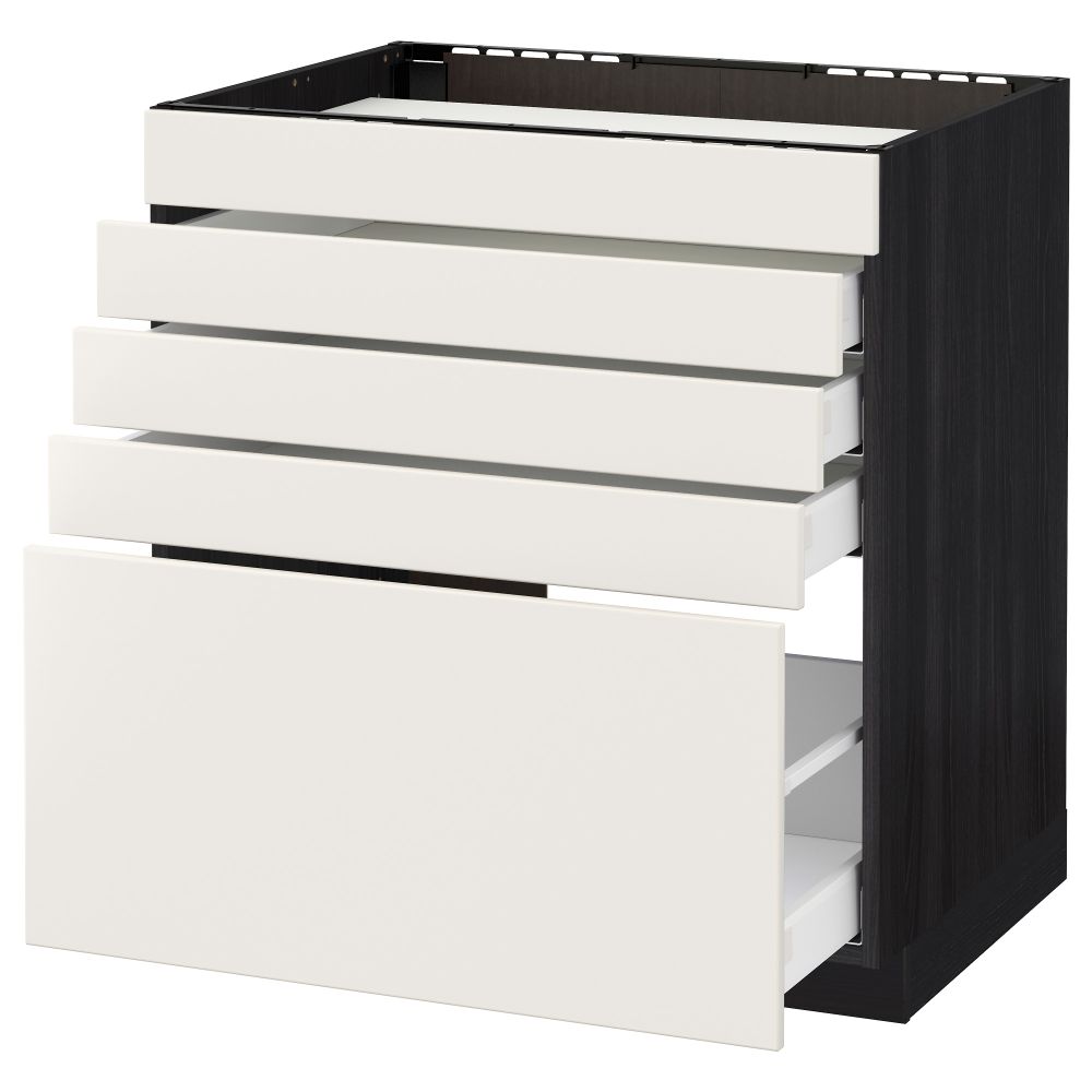 Напольный шкаф для варочной панели, 5 фасадов, 4 ящиков МЕТОД / МАКСИМЕРА, черный, Веддинге белый - схема-чертеж с размерами