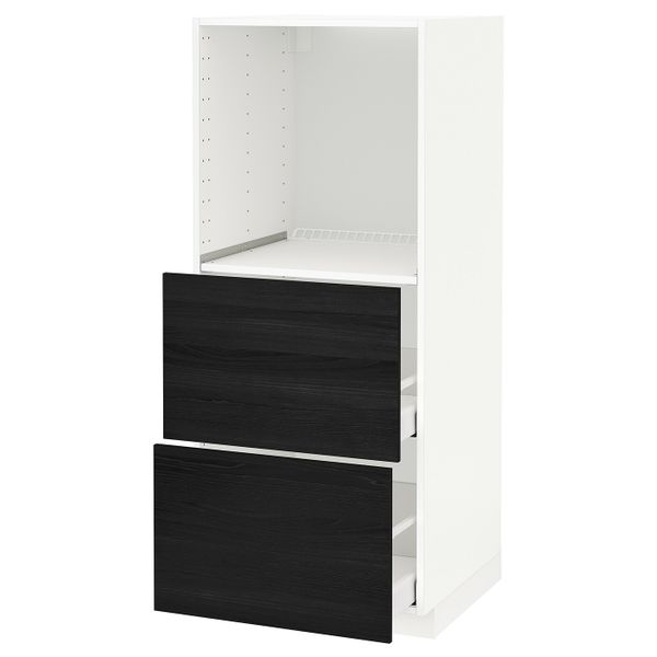 Высокий шкаф с 2 ящиками для/духовки, белый, Тингсрид черный 60x60x140 см IKEA МЕТОД / МАКСИМЕРА 292.370.97 - схема-чертеж с размерами