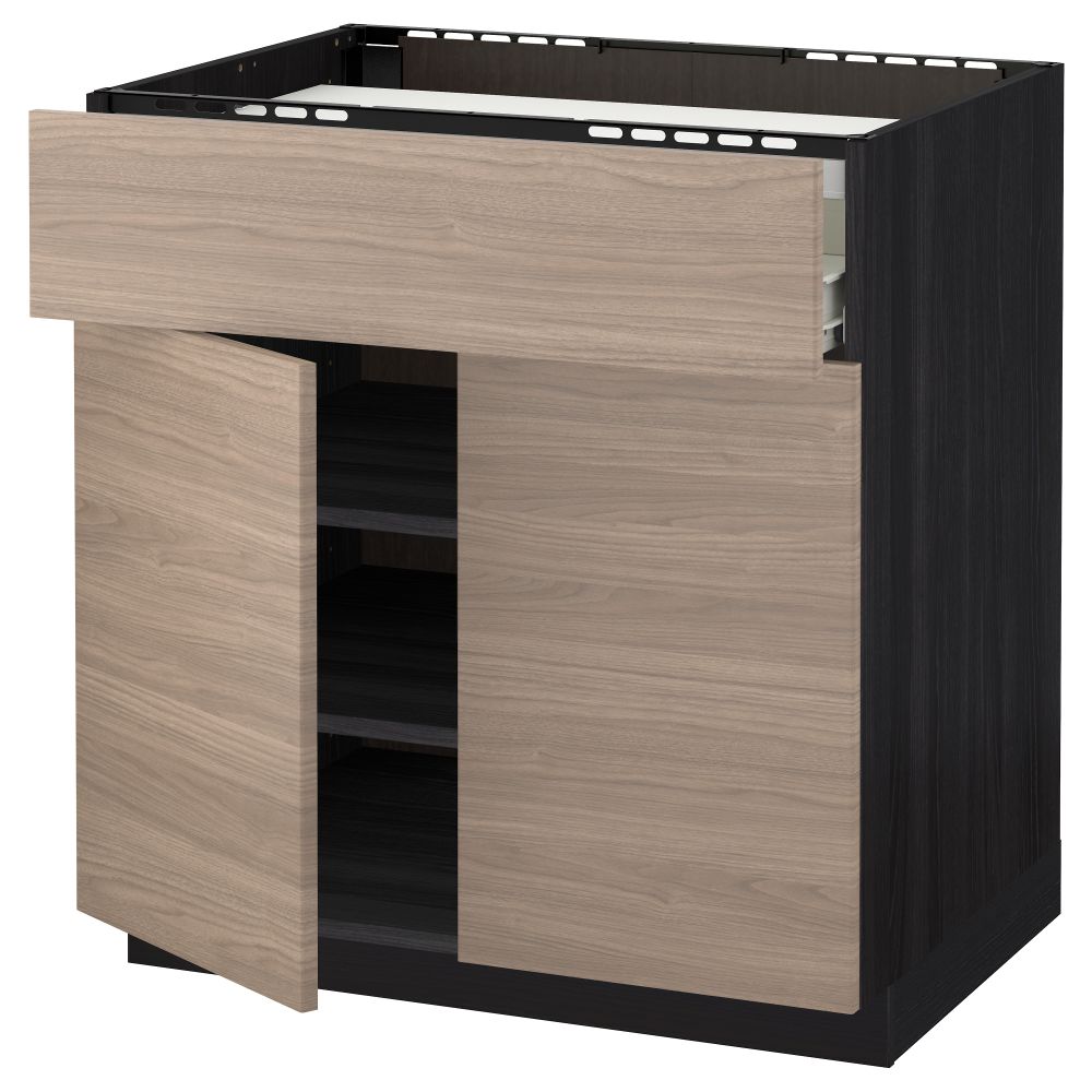 Напольный шкаф для варочной панели, ящик, полка, 2 дверцы МЕТОД / ФОРВАРА, черный, Брокхульт светло-серый (80x60 см) - схема-чертеж с размерами