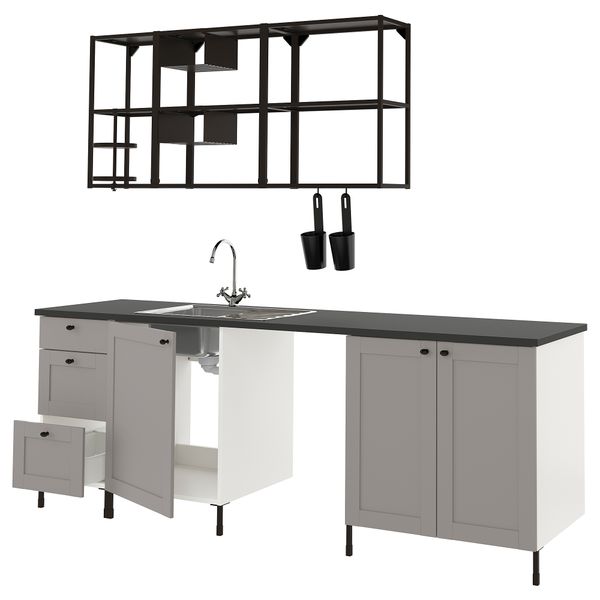 Кухня, 243x63.5x222 см, антрацит/серый каркас IKEA ENHET 093.378.23 - фото 2