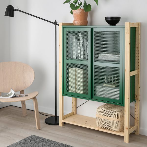 1 секция, полки/шкаф, сосна/зеленый сетка 89x30x124 см IKEA IVAR ИВАР 494.014.78 - схема-чертеж с размерами