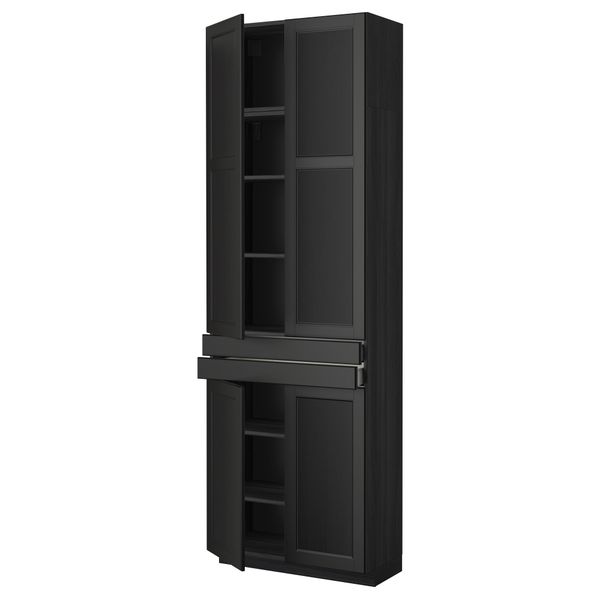 Высокий шкаф + полки, 2 ящика, 4 дверцы МЕТОД / МАКСИМЕРА, черный, Лаксарби черно-коричневый (80x37x240 см) - фото 1