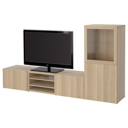 Шкаф для ТВ, комбинированный, стекляные дверцы БЕСТО, Лаппвикен, Синдвик под беленый дуб, прозрачное стелко (240x40x128 см)