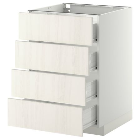 Напольный шкаф 4 фронтальных панели, 4 ящика МЕТОД / ФОРВАРА, белый, Росдаль белый