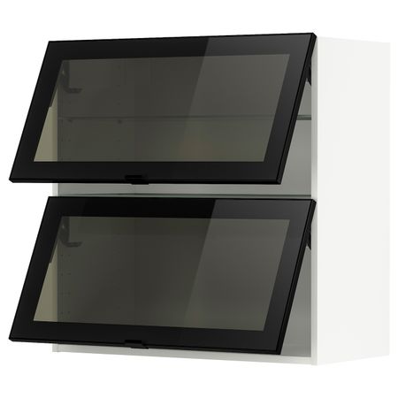 Навесной горизонтальный шкаф/2двери, белый/Ютис дымчатое стекло 80x80 см IKEA METOD МЕТОД 893.939.66