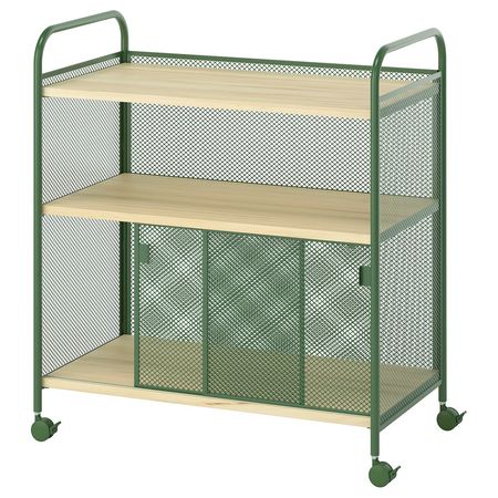 NÅLMAKARE Шкафчик на колесах - темно-зеленый/металлический 79x44x88 см