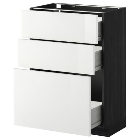 Напольный шкаф с 3 ящиками МЕТОД / ФОРВАРА, черный, Рингульт белый