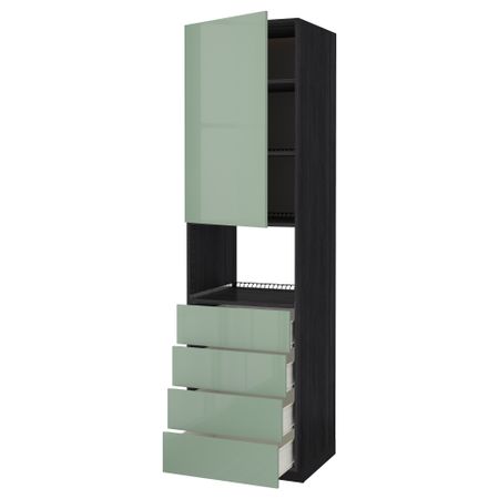 Высокий шкаф для духовки, дверца, 4 ящика МЕТОД / ФОРВАРА, черный, Калларп светло-зеленый