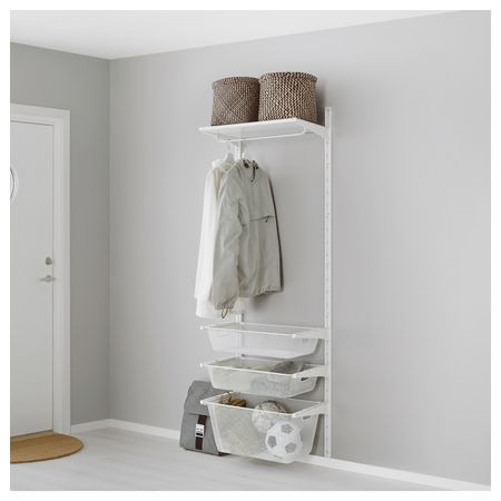 Настенная шина, сетчатые корзины, белый, 65x41x197 см IKEA АЛЬГОТ 692.765.91