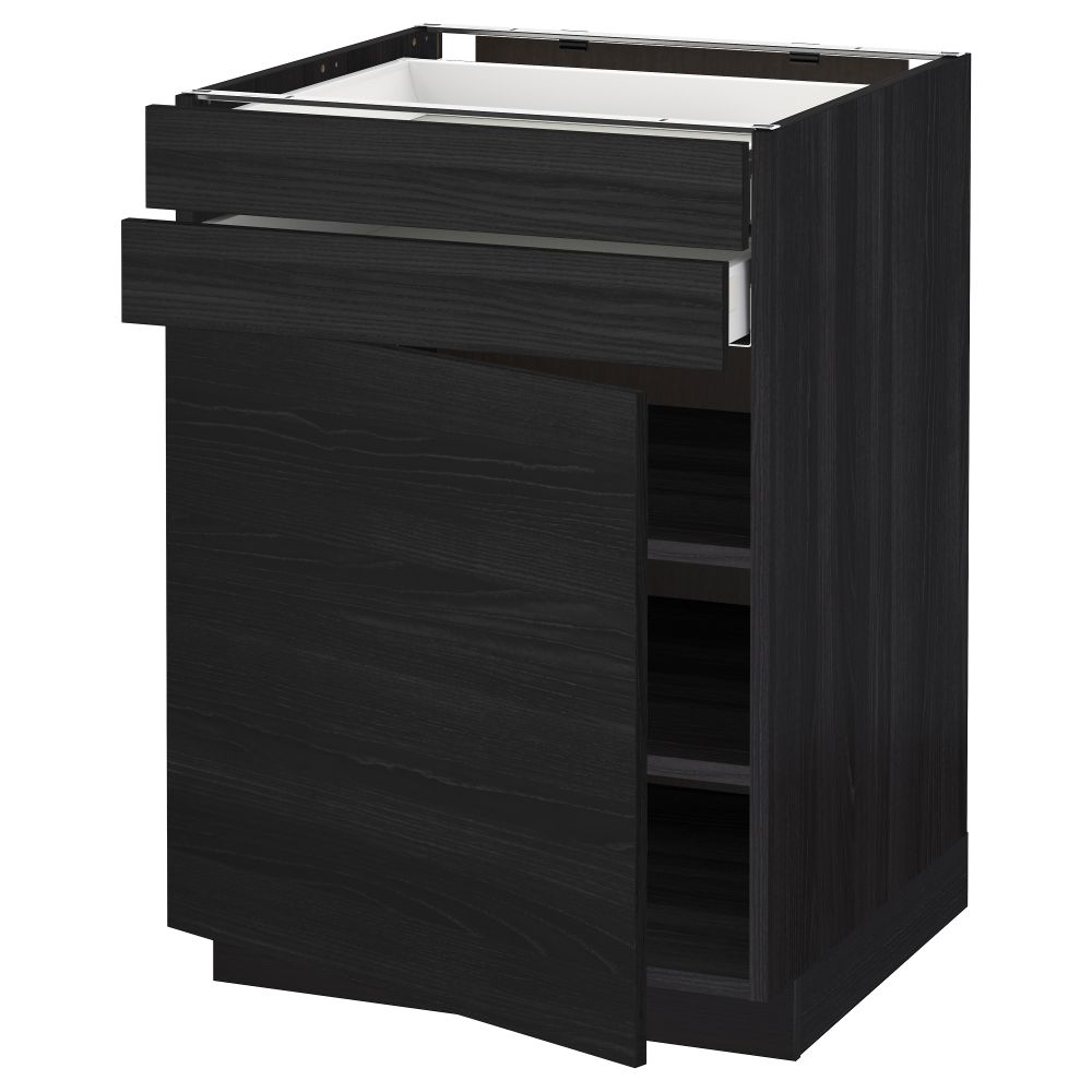 Напольный шкаф с дверцей, 2 ящиками МЕТОД / МАКСИМЕРА, черный, Тингсрид черный - схема-чертеж с размерами